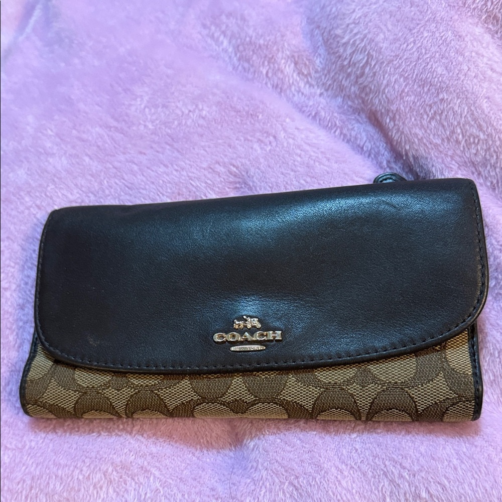 Coach Black and Brown Signature Wallet